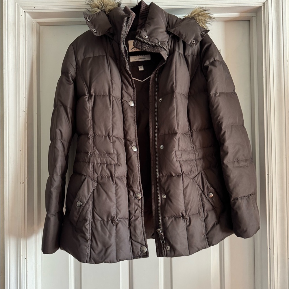 Esprit Dark Brown Jacket with Fur Trim
